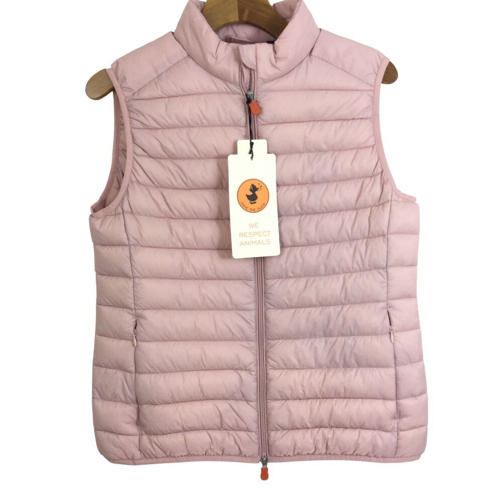 Save The Duck Women Plumtech Puffer Full Zip Coat Vest Blush Pink  Size XL NWT
